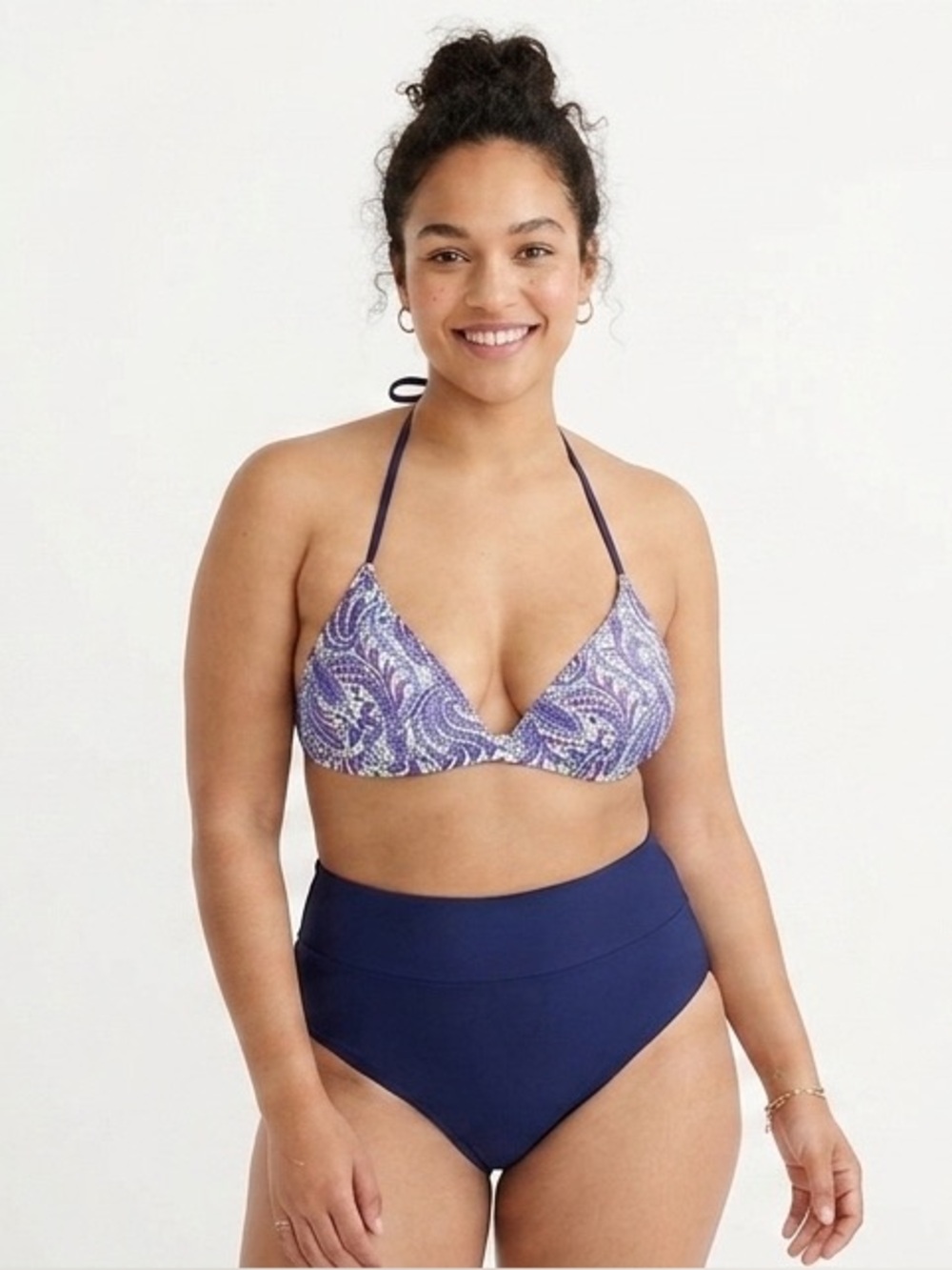 J. Crew Plunge Bikini Top in Purple/Blue Paisley | Size XXL